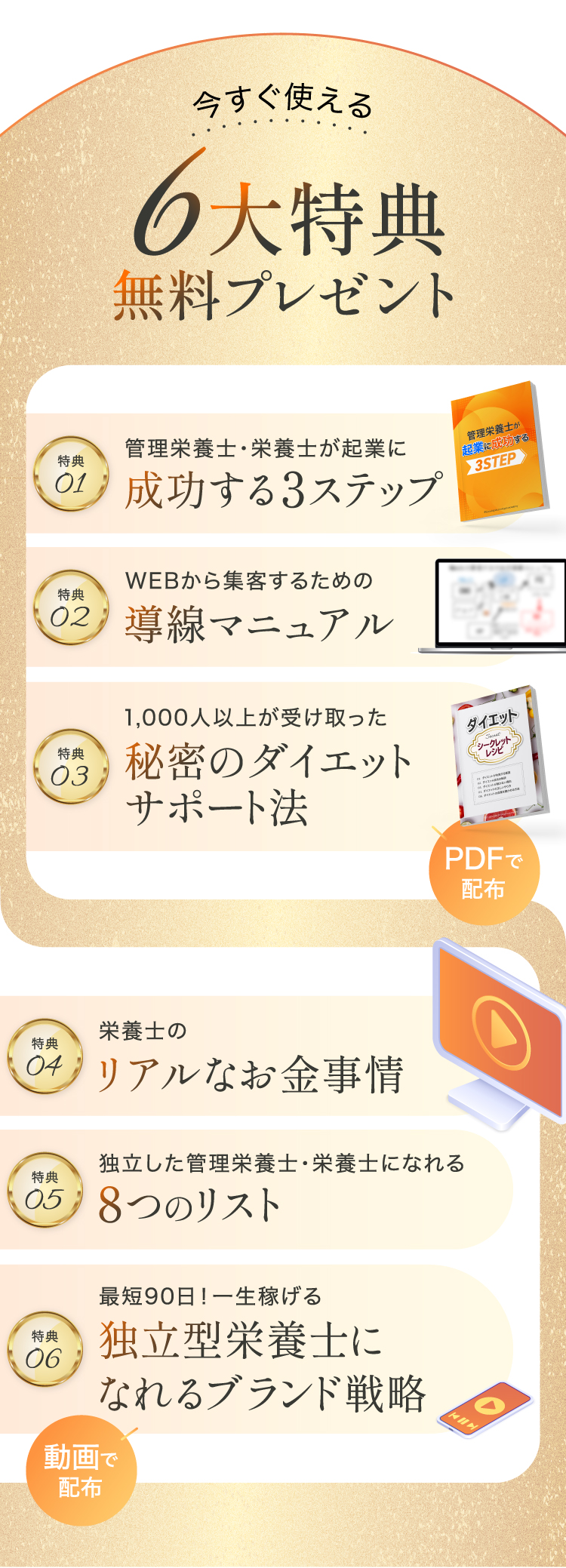 今すぐ使える6大特典プレゼント